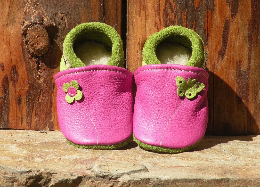 Baby Chausson Cuir Souple, Papillons - Sonny&Louna