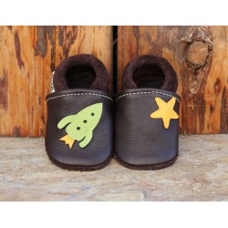 chaussons cuir galaxie chocolat/vert pomme
